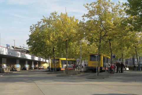 Blik op het busstation