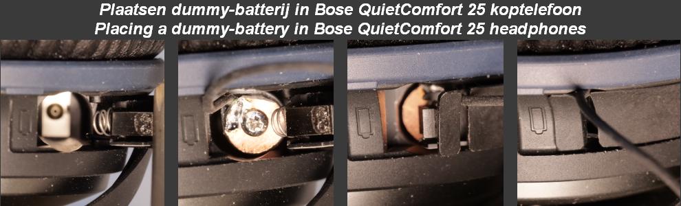 Placing a dummy-battery in the battery-compartment of a Bose QuietComfort 25 headphone