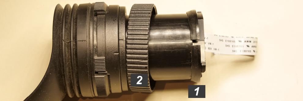 The parts of a completely detached viewfinder on a JVC GY-HM750