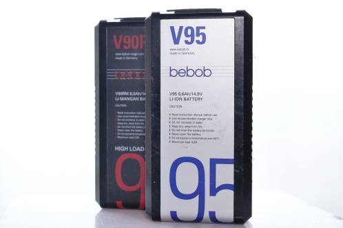 A Bebob V90RM and V95 lithium battery next to eachother