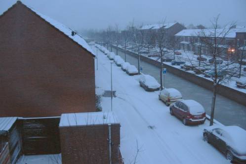 De sneeuw op het dak